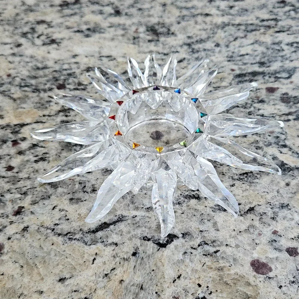 RARE VINTAGE SWAROVSKI CRYSTAL SOLARIS SUN STAR TAPER CANDLEHOLDER ORIGINAL BOX